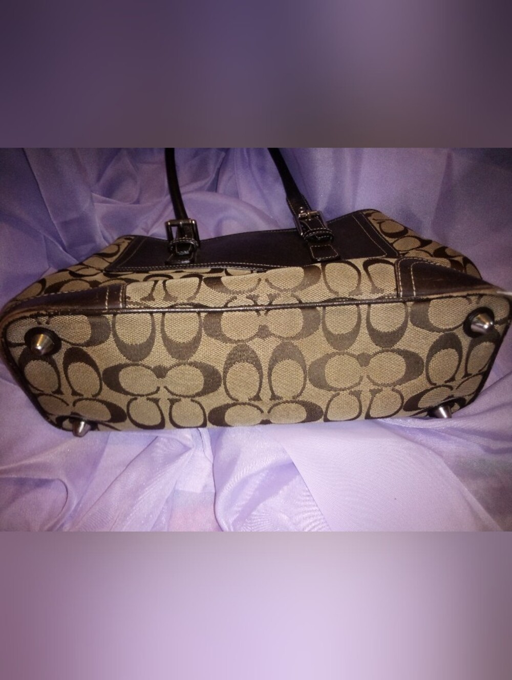 Coach Brown Signature Canvas Tote with Dark Brown Leather Trim - Picture 9 of 16